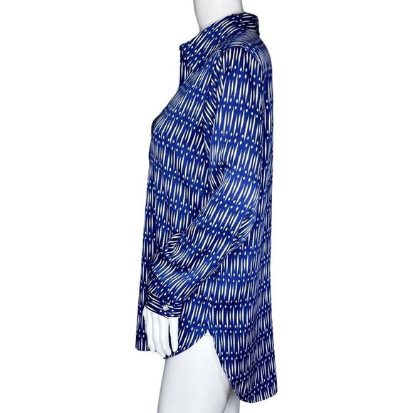 Ann Taylor Shirt Womens Small Blue White Printed Blouse Office Career Casual - Picture 3 of 9